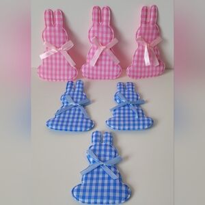 6 Adorable Gingham Bunny Decorations For Crafts Baby Showers Blue, Pink & White